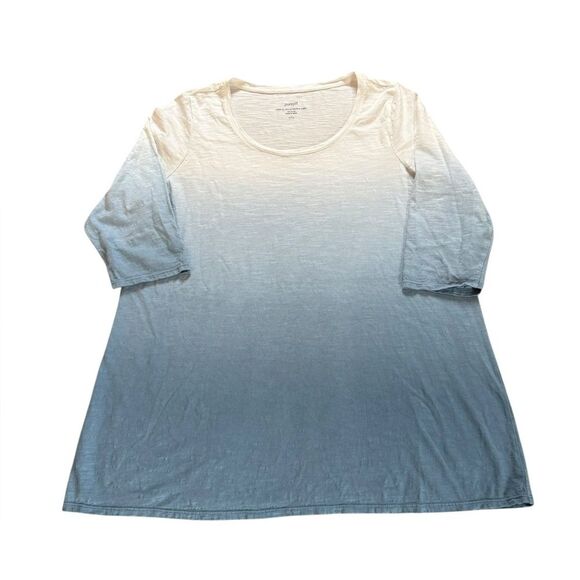 J Jill Pure Jill Ballet Sleeve Tunic Ombre Blue and White Top Women Large Petite - Picture 1 of 9